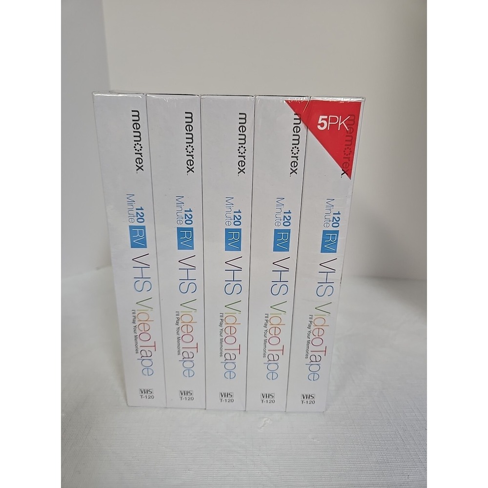 Memorex VHS Tapes; 120 Minute RV Blank; 5 Pack  Factory Sealed; 6 HR EP‎ 2 HR SP